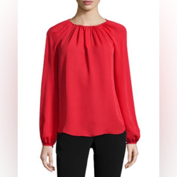 Diane Von Furstenberg Red Silk Long Sleeve Blouse Shirt Size M Medium De… - Picture 1 of 9